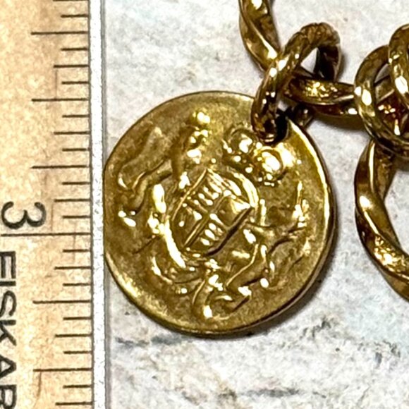 Huge Bellezza Gold Over Solid Bronze Coin Charm Bracelet Eagle Unicorn Lion - Picture 8 of 14
